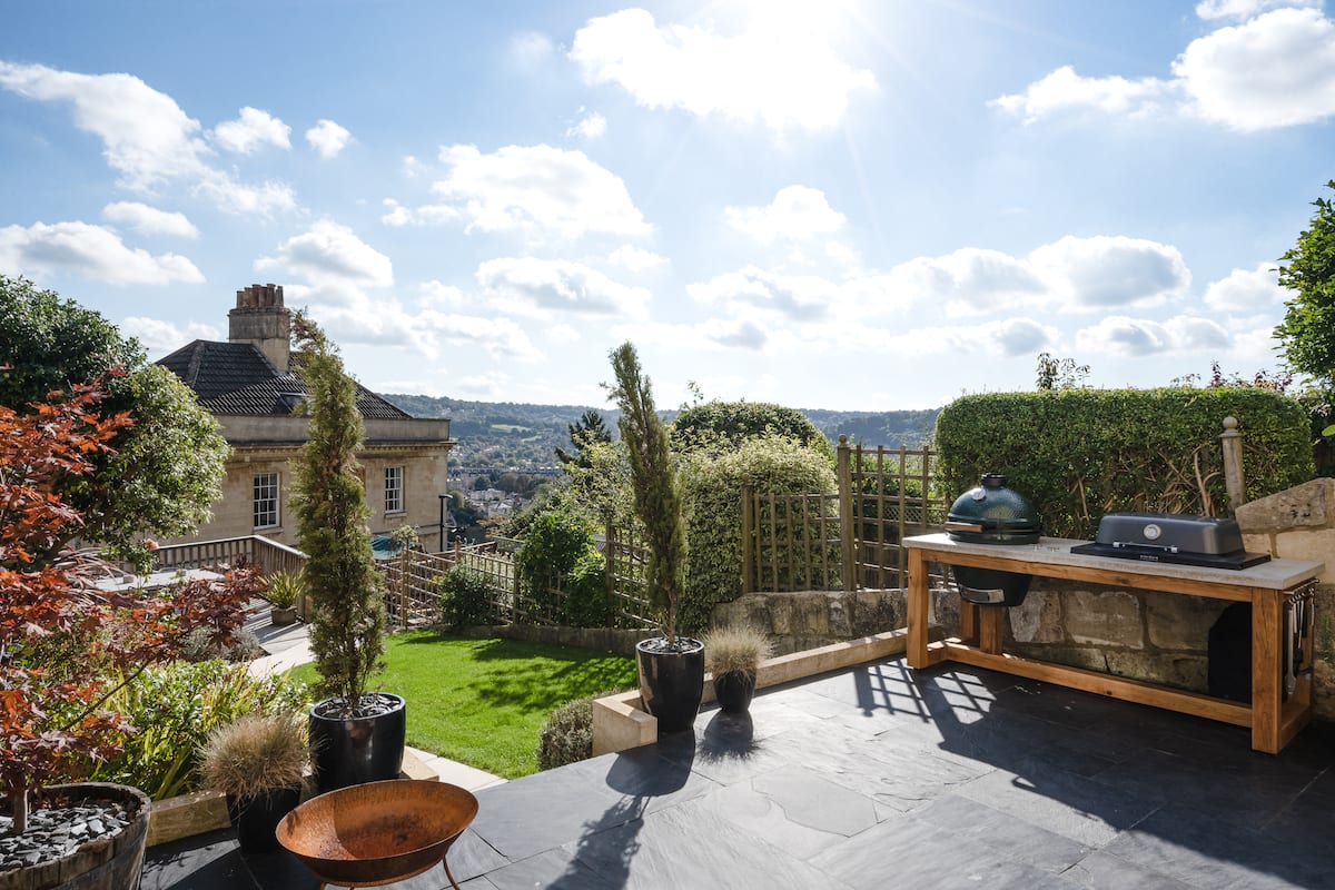 South facing view from the patio down towards the Centre of Bath